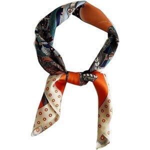 Silk Feeling Scarf Medium Square Satin Head 01 Beige Edge
